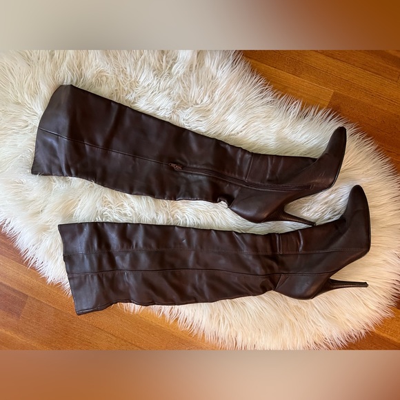 ALDO Capena Brown Leather Thigh High Stiletto Heel Boots Size 8 - Picture 3 of 5